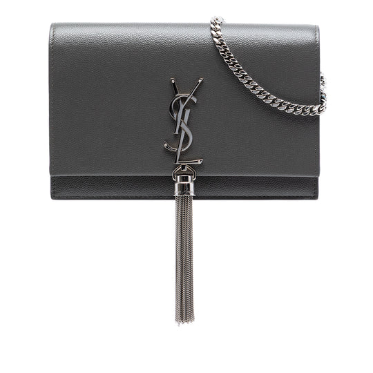 Saint Laurent Kate Tassel Wallet on Chain Grey Calfskin