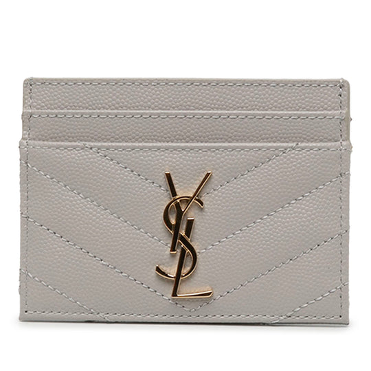 Saint Laurent Cassandre Card Holder Grey Quilted Calfskin