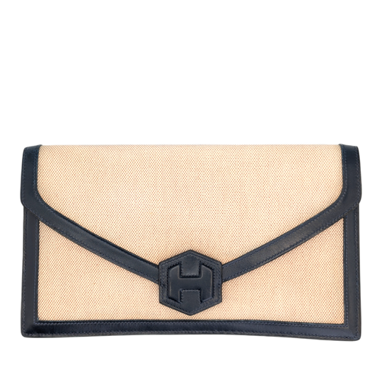Hermès Vintage Constance Pochette Canvas Blue Leather
