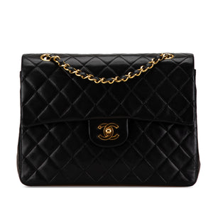 Chanel Classic Double Flap Medium Tall Black Lambskin Gold