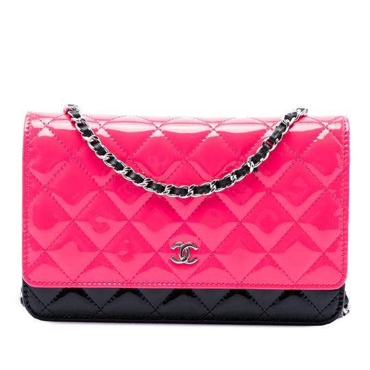 Chanel WOC Wallet on Chain Bicolor Pink Black Quilted Patent Leather