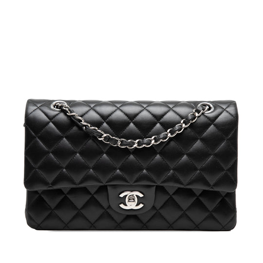 Chanel Classic Double Flap Medium Black Lambskin Silver