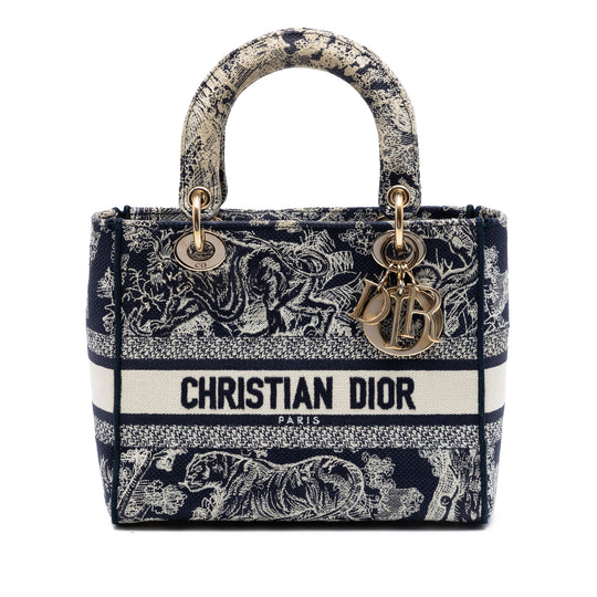 Dior Lady D-Lite Medium Blue Embroidered Canvas