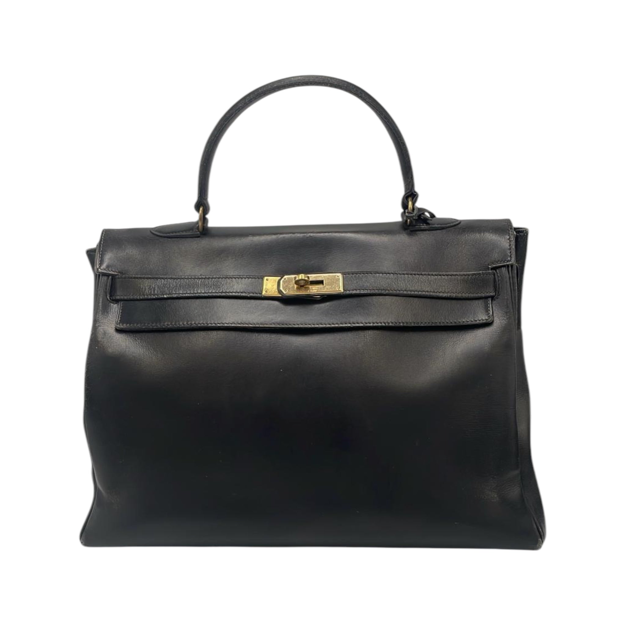 Hermès Kelly 32 Black Box Calfskin Gold