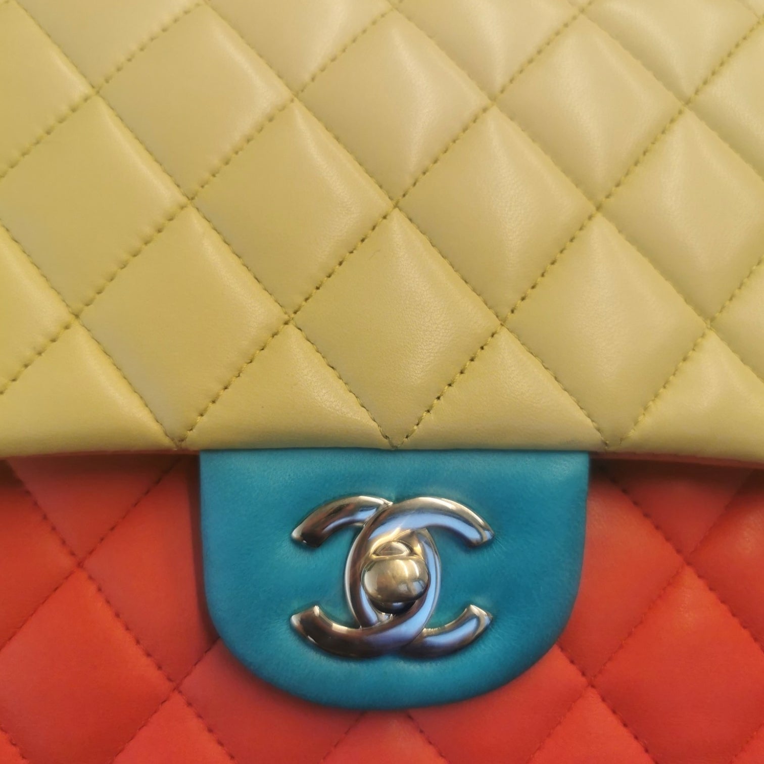 Chanel Classic Double Flap Medium Tricolor Lambskin Gold