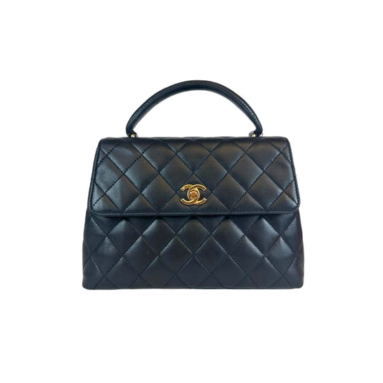 Chanel Kelly piccola pelle di agnello blu scuro oro