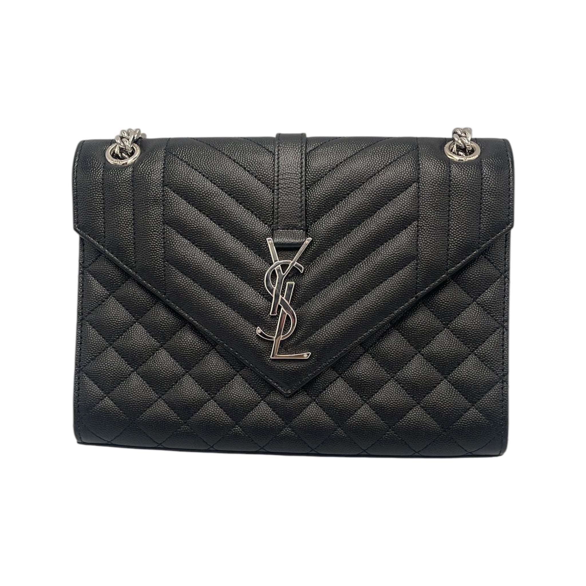 Yves Saint Laurent Envelope Medium Black Embossed Grained Leather