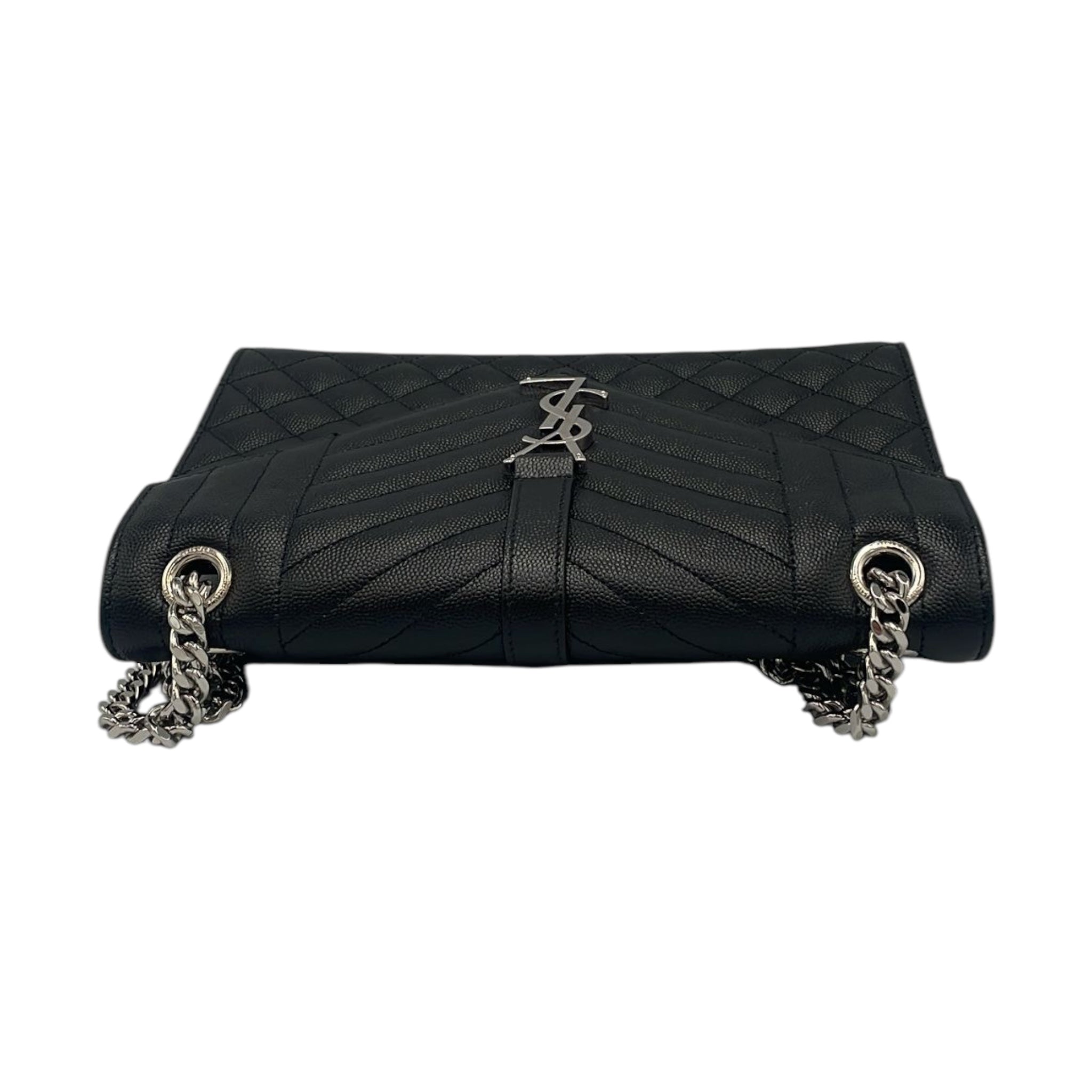 Yves Saint Laurent Envelope Medium Black Embossed Grained Leather