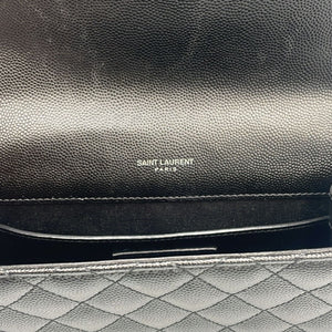 Yves Saint Laurent Envelope  2-Ways Medium Black Embossed Grained Leather