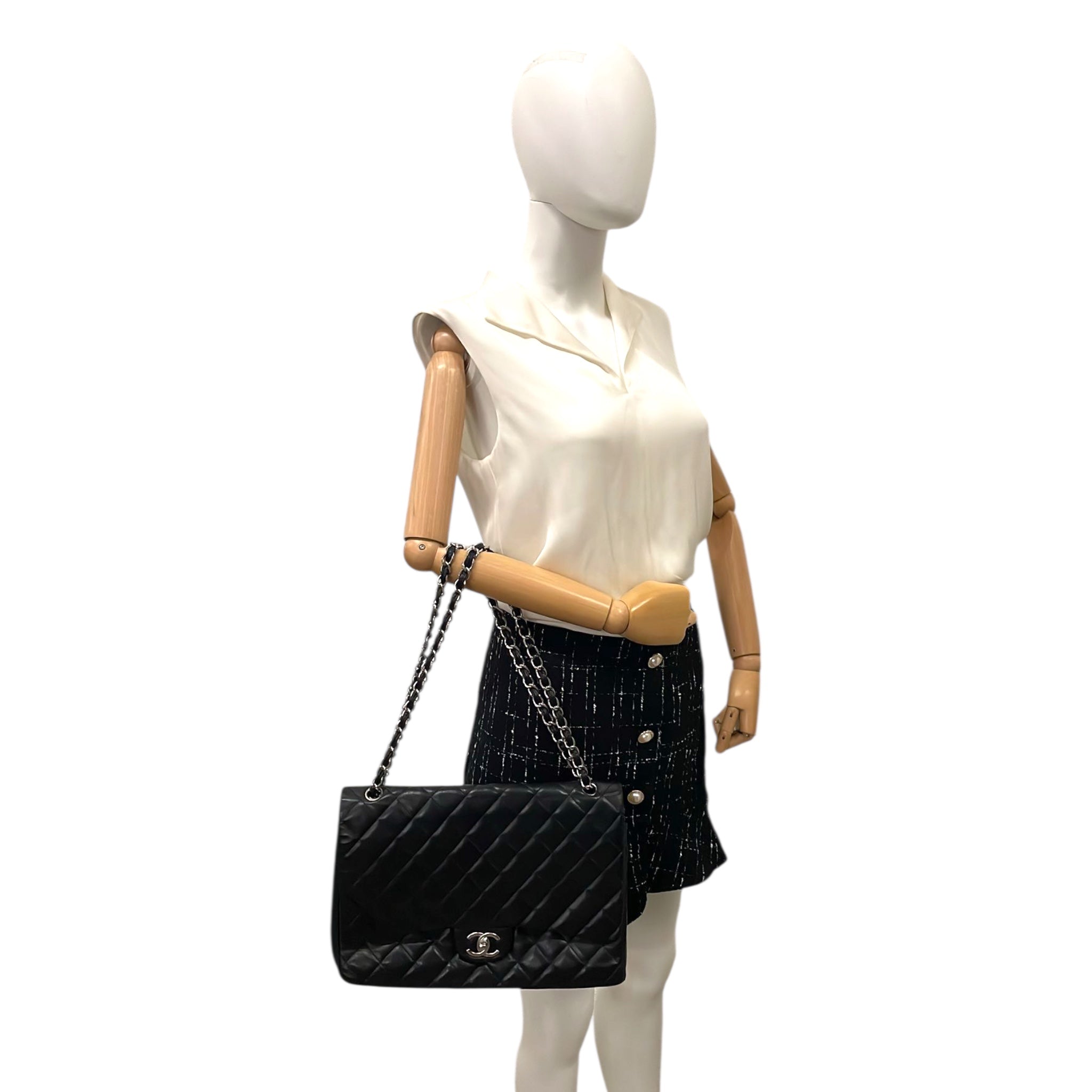Chanel Classic Double Rebap Maxi Black Lambs en peau d'agneau