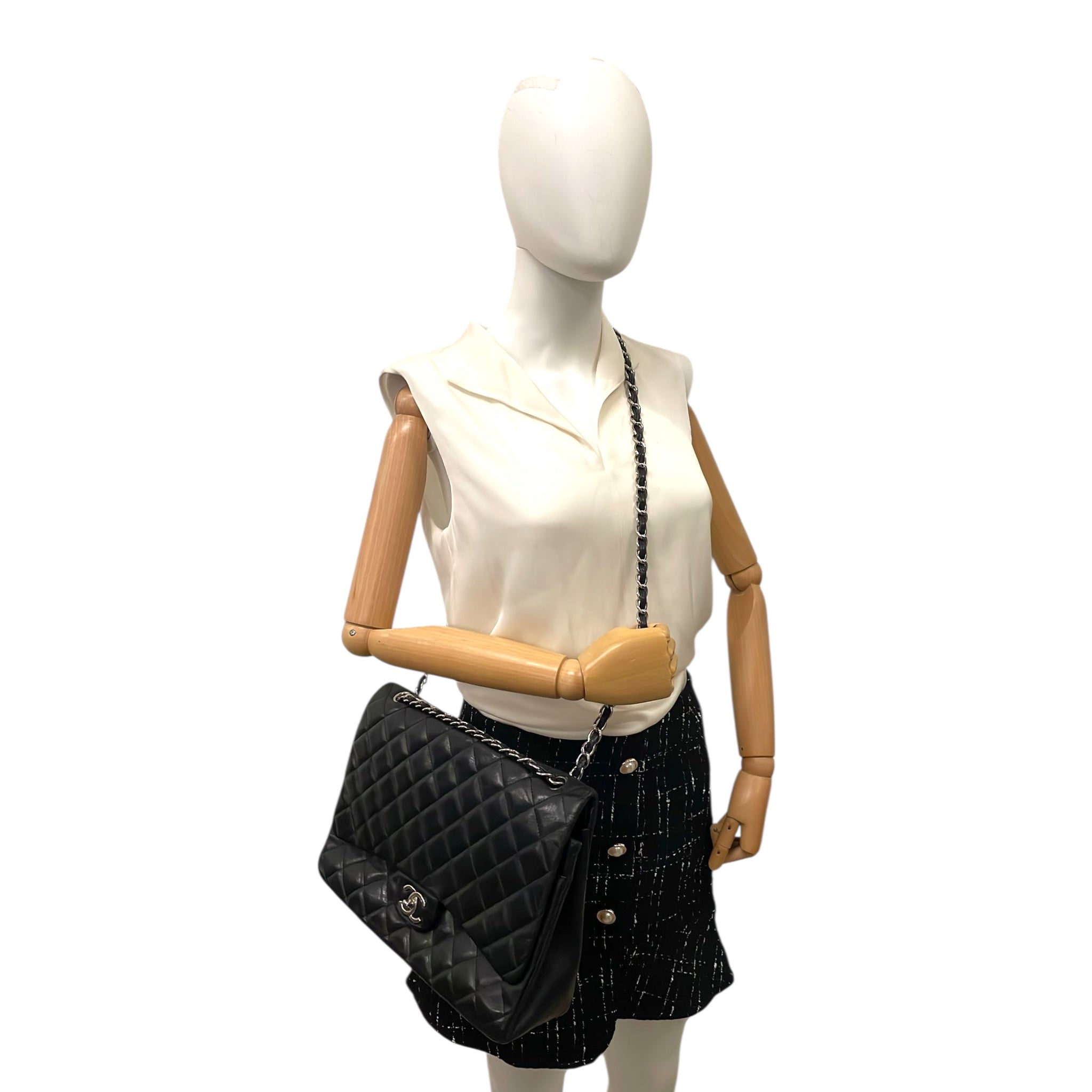 Chanel Classic Double Rebap Maxi Black Lambs en peau d'agneau