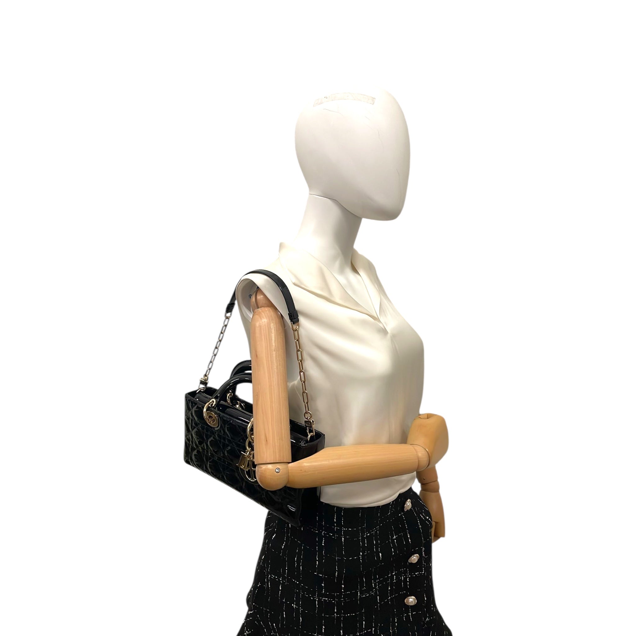 Dior Lady D-Joy Medium Black Canage matelassé en cuir