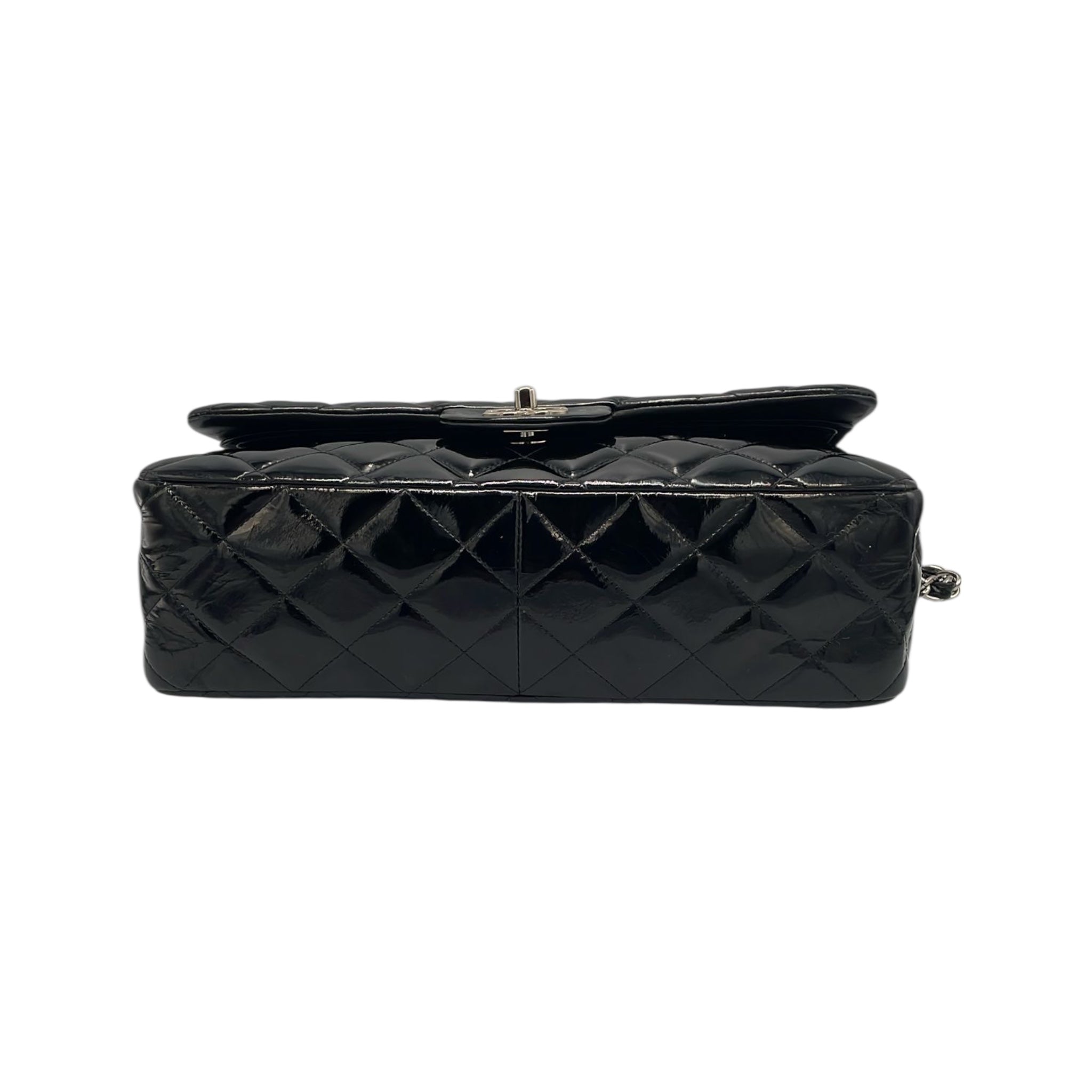Chanel Classic Double Flap Jumbo Black Patent Leather Silver
