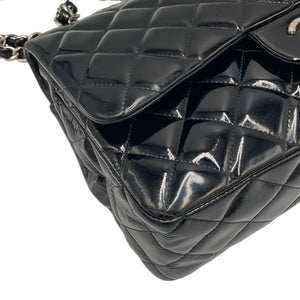 Chanel Classic Double Flap Jumbo Black Patent Leather Silver
