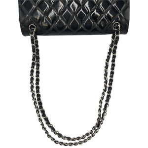 Chanel Classic Double Flap Jumbo Black Patent Leather Silver