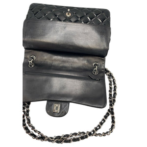Chanel Classic Double Flap Jumbo Black Patent Leather Silver