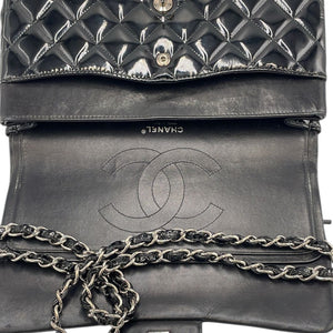 Chanel Classic Double Flap Jumbo Black Patent Leather Silver