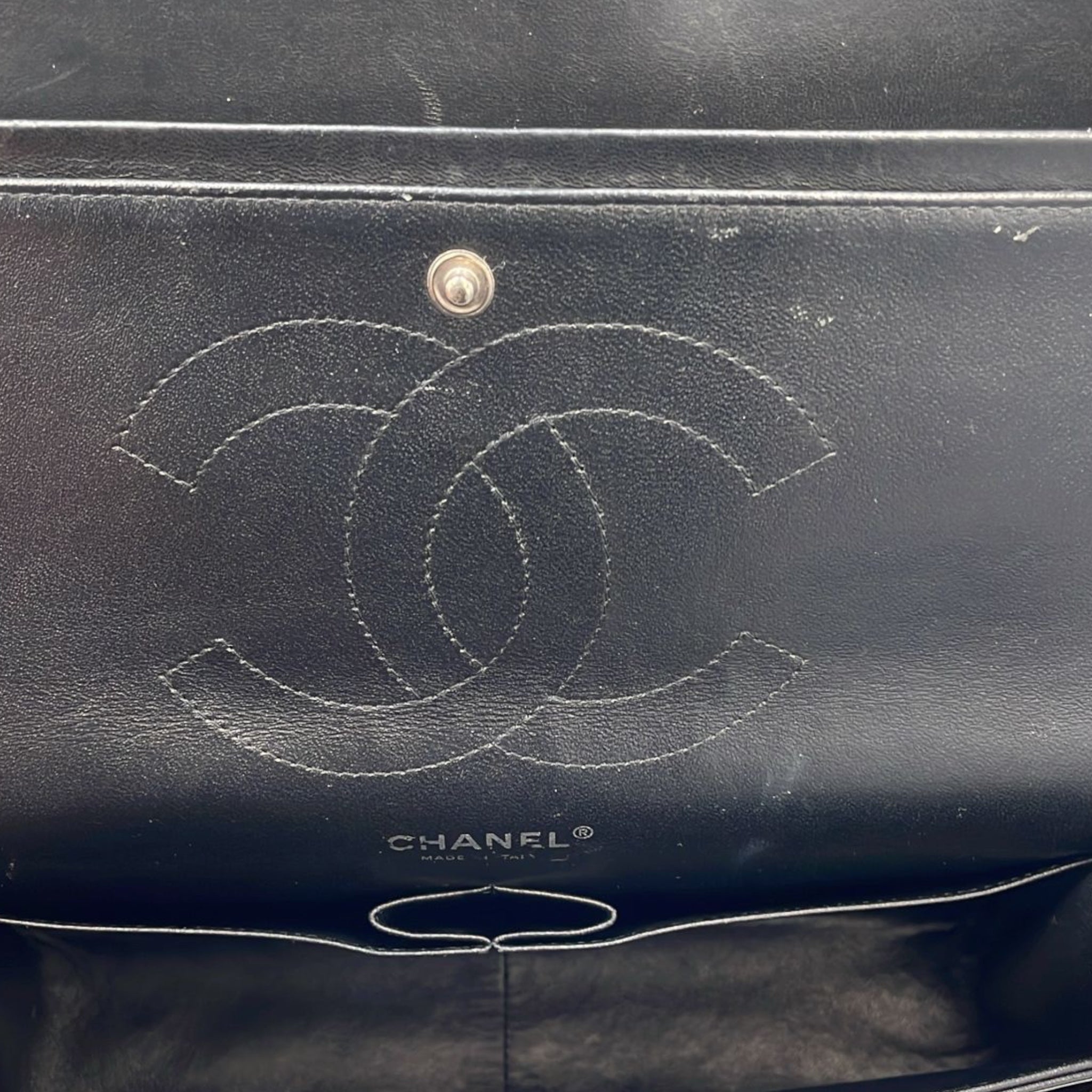 Chanel Classic Double Flap Jumbo Black Patent Leather Silver
