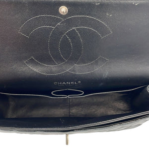 Chanel Classic Double Flap Jumbo Black Patent Leather Silver