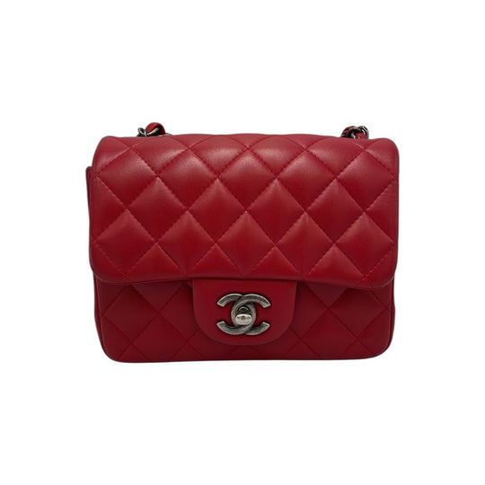 Chanel Classic Mini Square Pelle di agnello rossa rutenio