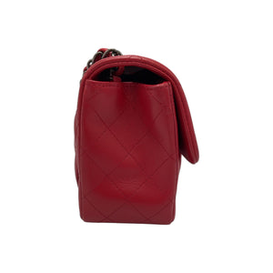 Chanel Classic Mini Square Red Lambskin Ruthenium