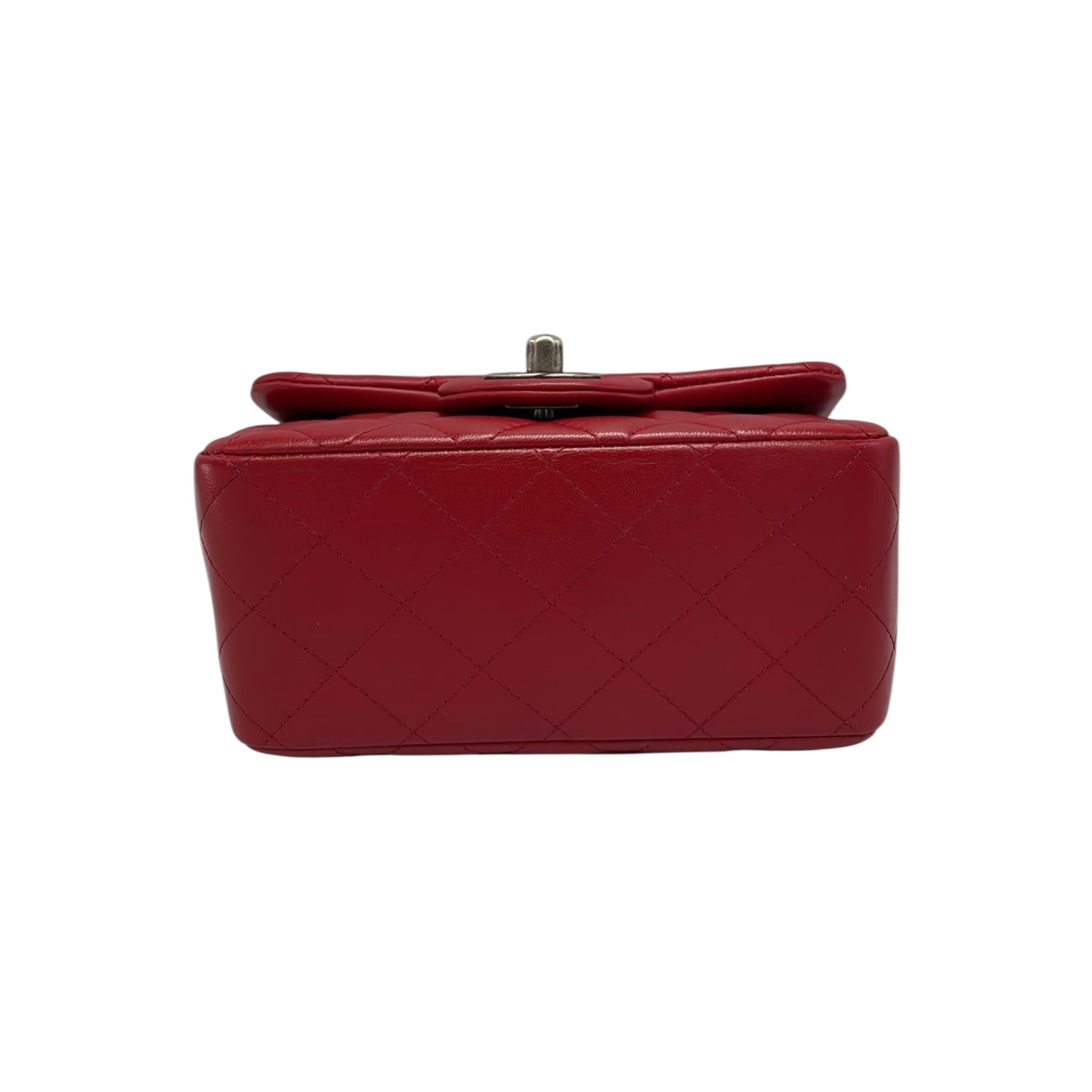 Chanel Classic Mini Square Red Lambskin Ruthenium