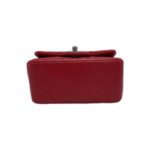 Chanel Classic Mini Square Red Lambskin Ruthenium