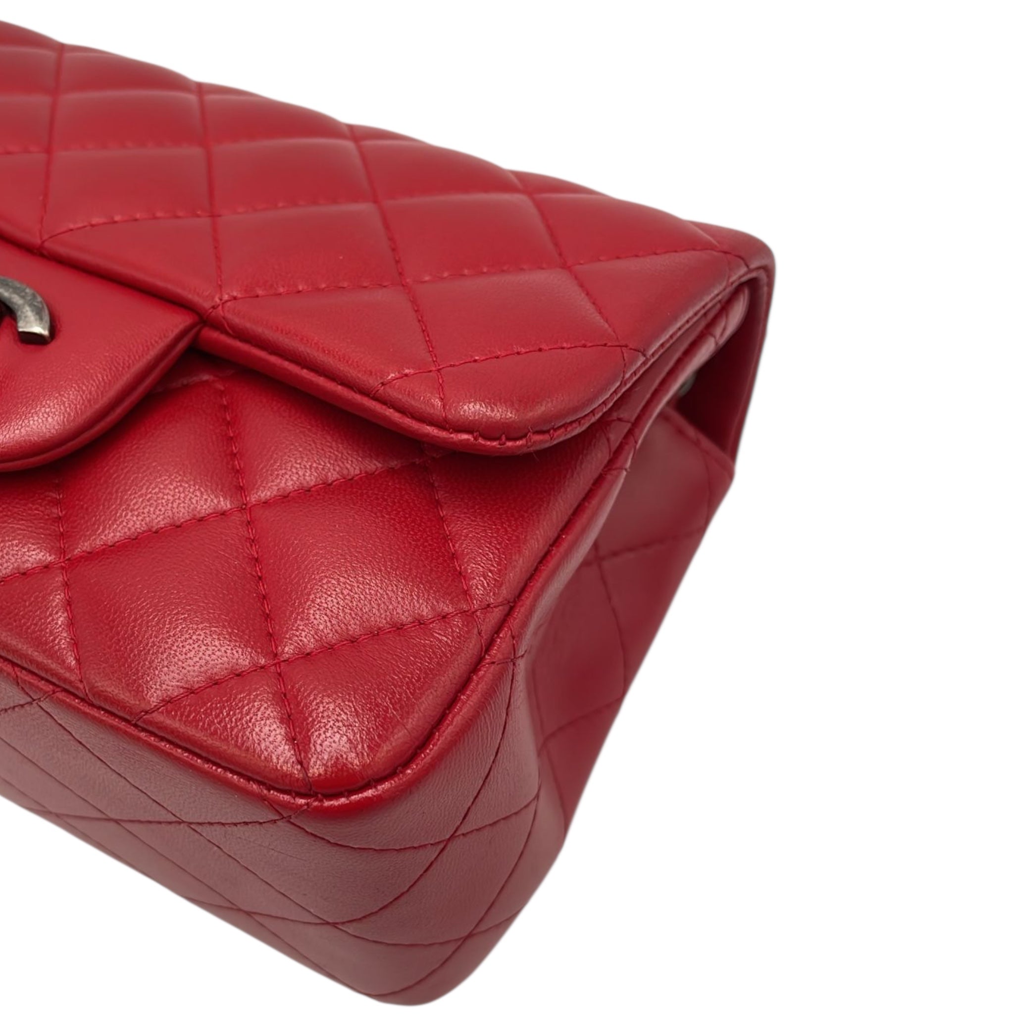 Chanel Classic Mini Square Red Lambskin Ruthenium