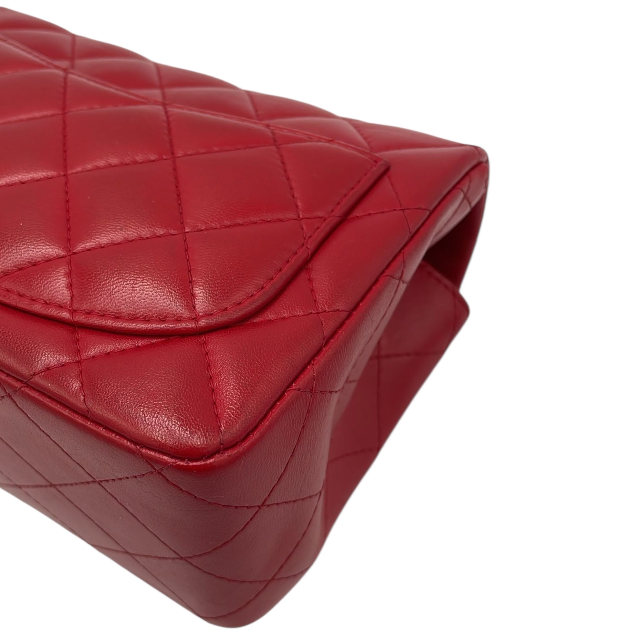 Chanel Classic Mini Square Red Lambskin Ruthenium