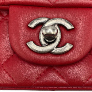 Chanel Classic Mini Square Red Lambskin Ruthenium