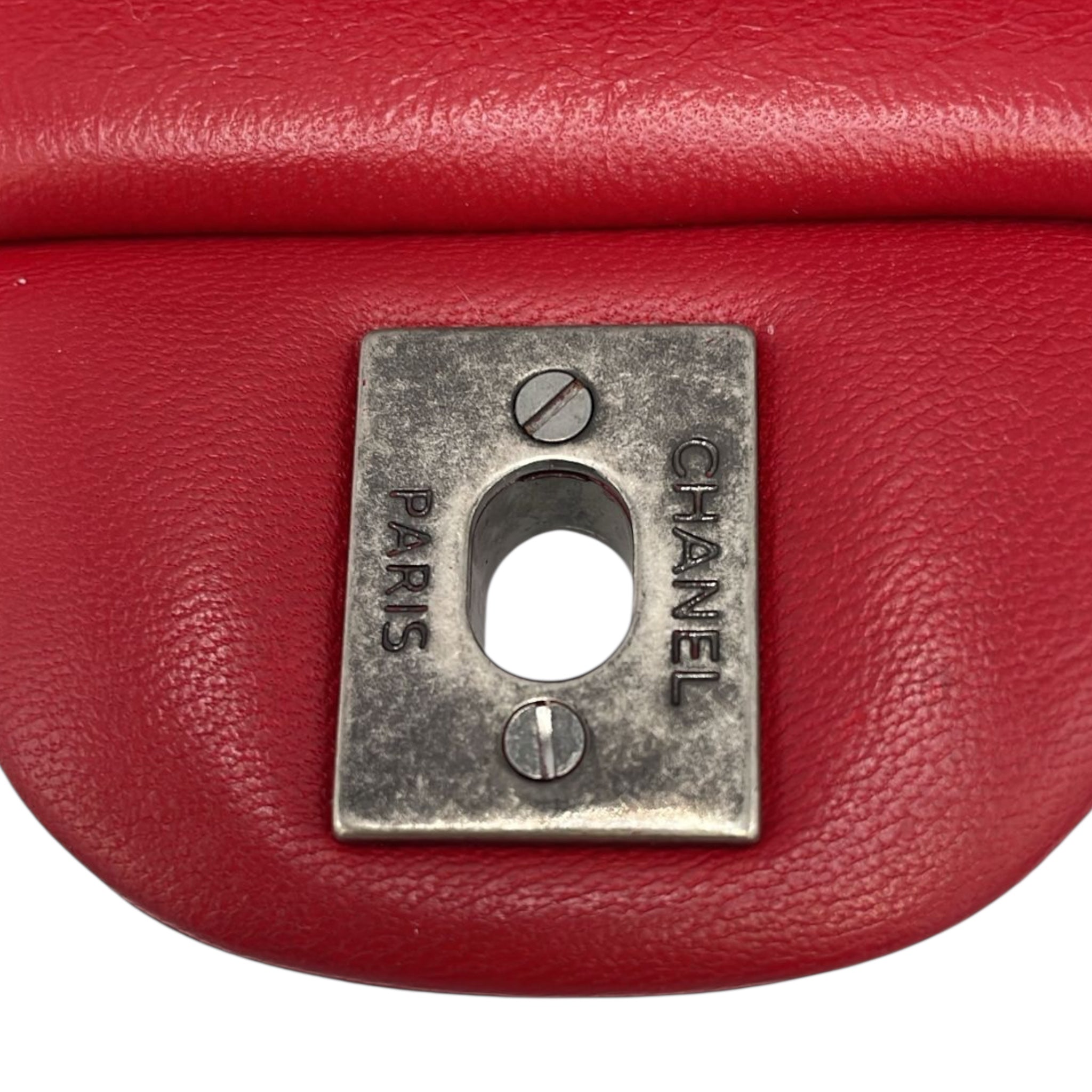 Chanel Classic Mini Square Red Lambskin Ruthenium