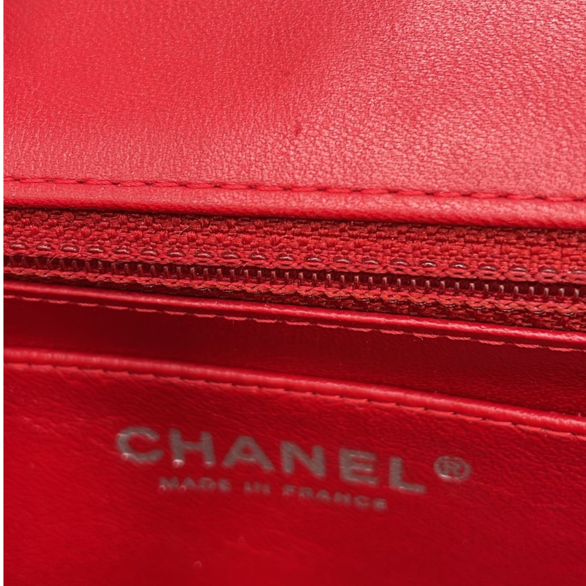 Chanel Classic Mini Square Red Lambskin Ruthenium