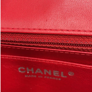 Chanel Classic Mini Square Red Lambskin Ruthenium