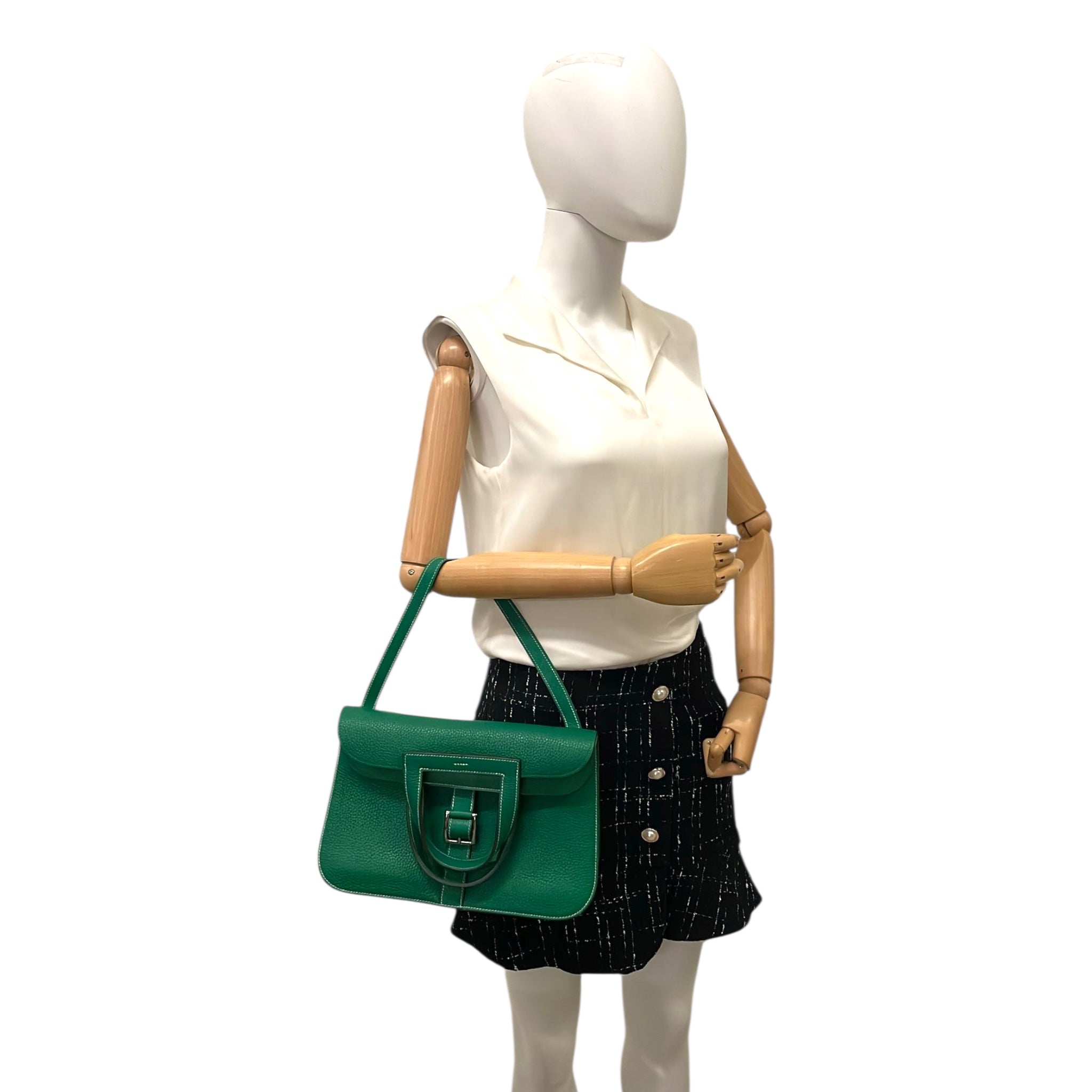 Hermès Halzan 31 Green Clemence