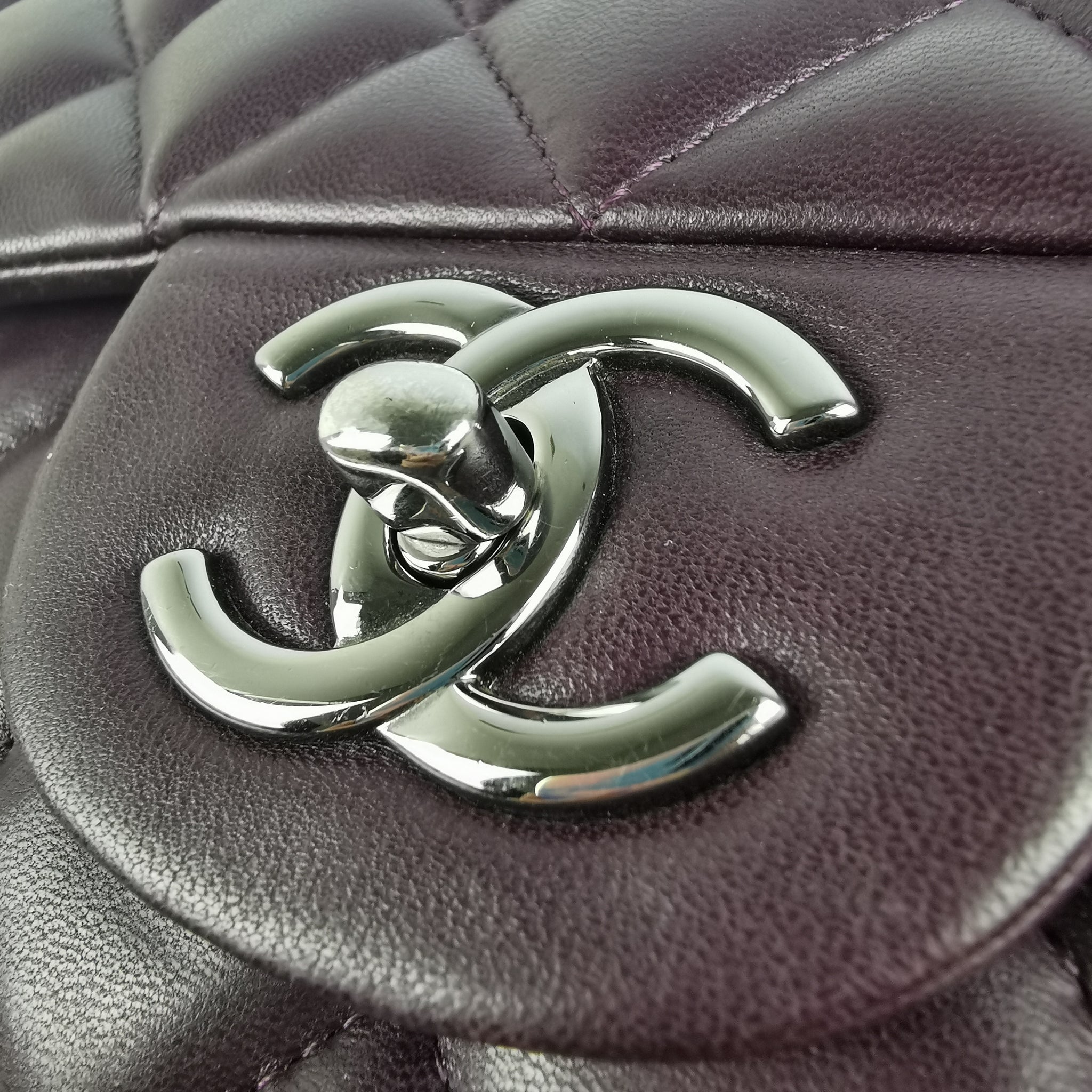 Chanel Classic Double Rebap Maxi Purple Lambs Silver