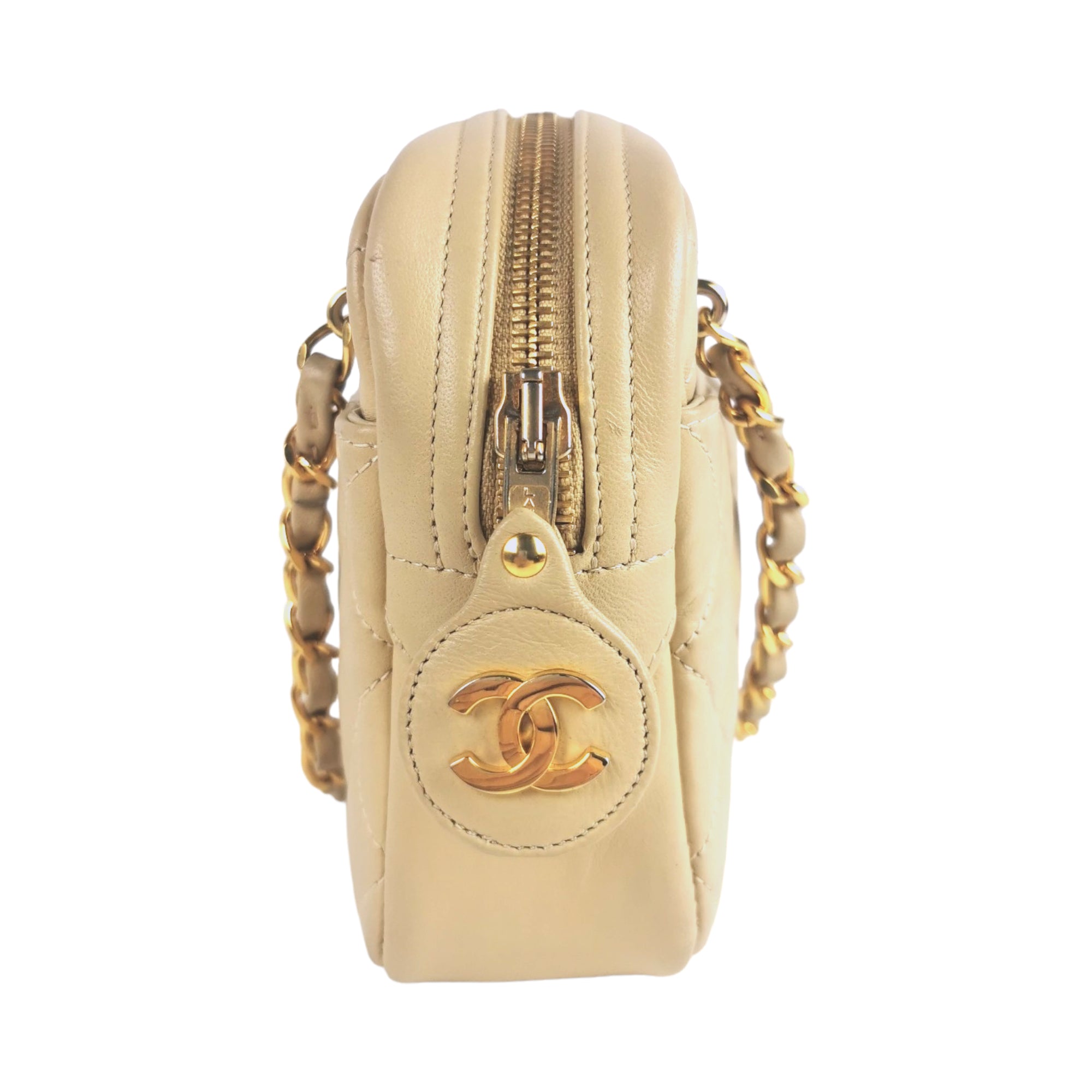 Chanel Camera Bag Small Beige Lambskin Gold 2,200