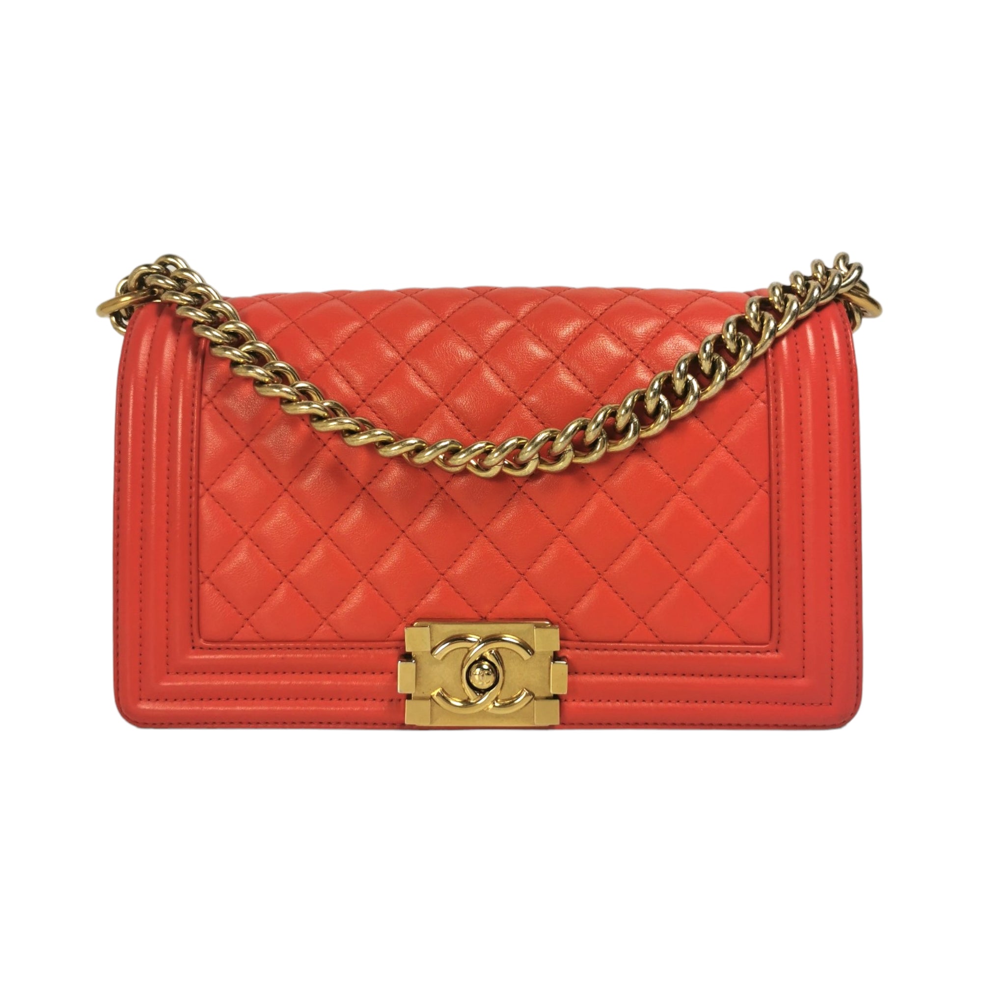 Chanel Boy Medium Red Lambskin Gold 3,590