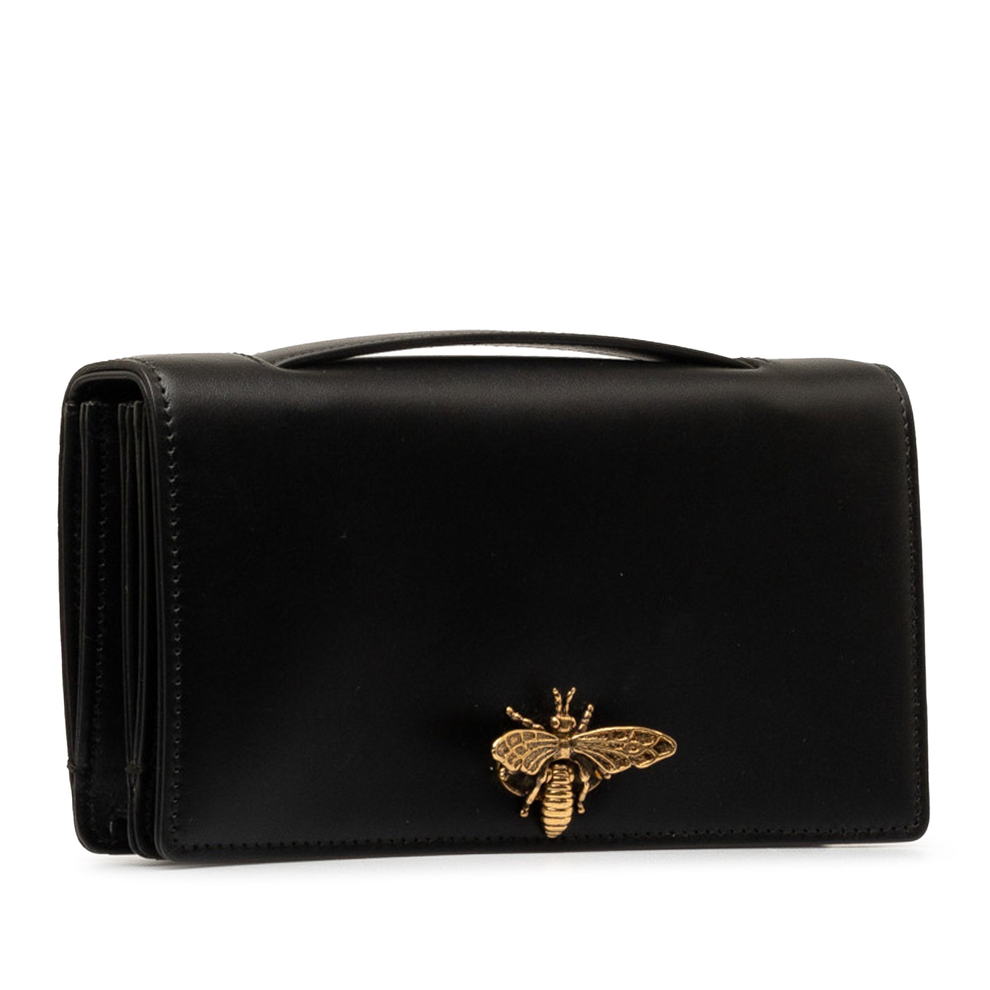 Gucci Black Leather Bee Clutch