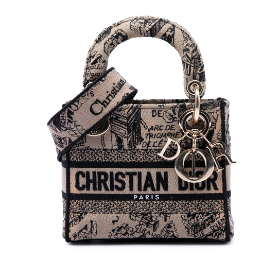 Dior Lady D-Lite Mini Beige Embroidered Canvas Plan de Paris