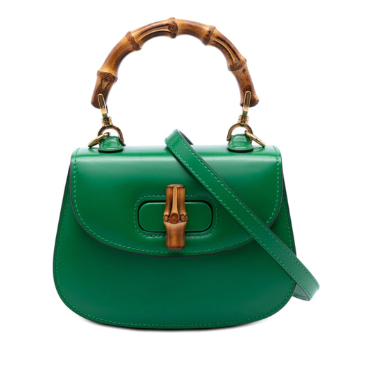 Gucci 1947 Bamboo Top Handle Mini Green Calfskin