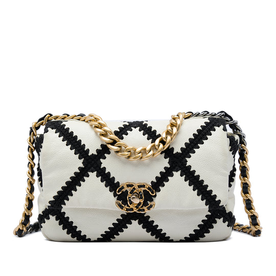 Chanel 19 Flap Medium White Black Crochet Calfskin