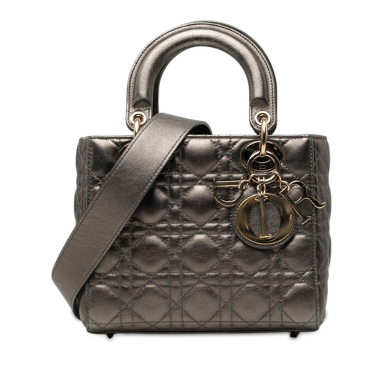 Dior Lady Dior Small Gray Metallic Lambskin Cannage