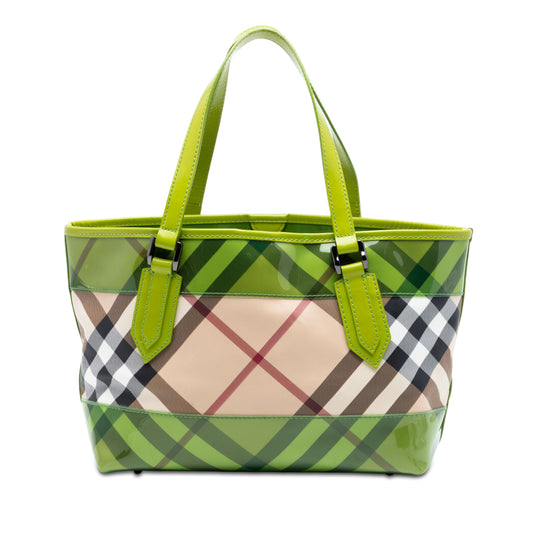 Burberry Supernova Check Tote Coated Canvas Green Patent Leather