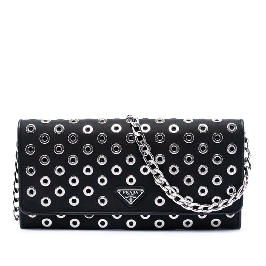Prada Tessuto Grommet Wallet On Chain Black Nylon