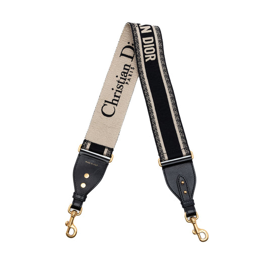 Dior Logo Embroidered Shoulder Strap Black Canvas