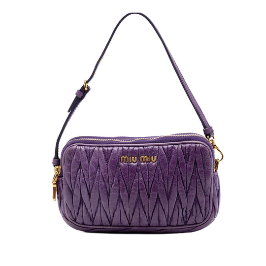 Miu Miu Matelasse Double Zip Purple Nappa Leather