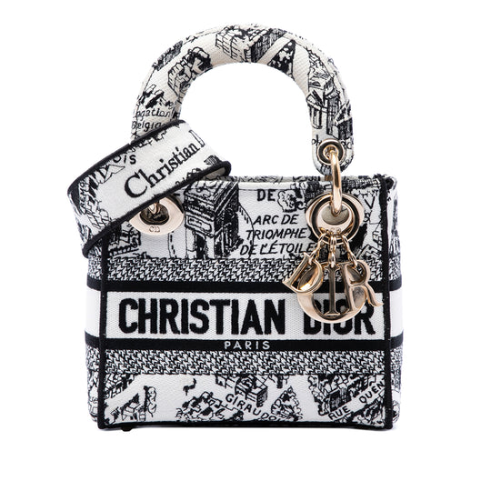 Dior Lady D-Lite Plan de Paris Mini White Embroidered Canvas