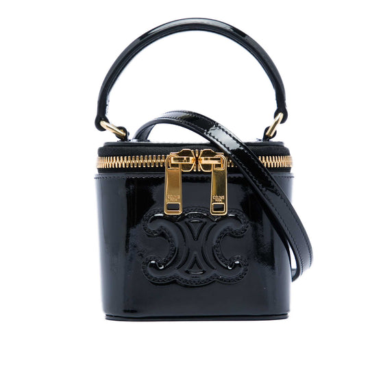 Celine Triomphe Vanity Case Mini Black Patent Leather