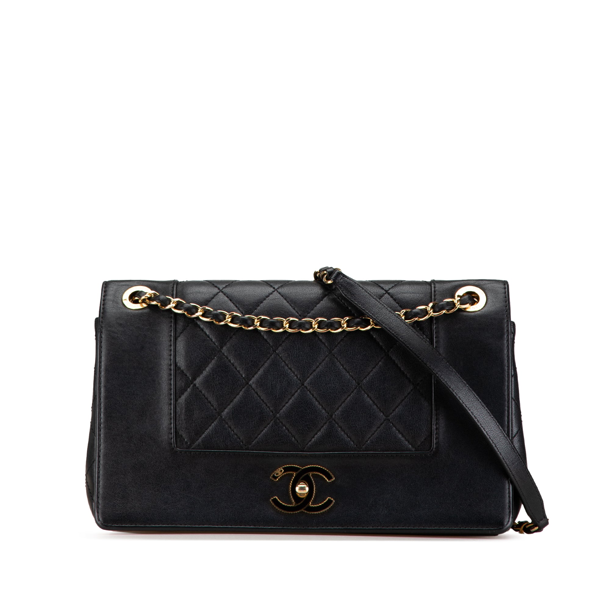 Chanel Mademoiselle Vintage Double Flap Medium Black Lambskin Gold