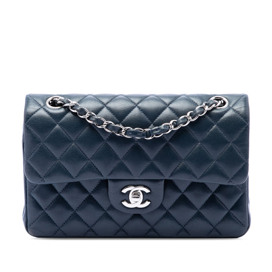 Chanel Classic Double Flap Small Blue Lambskin Silver